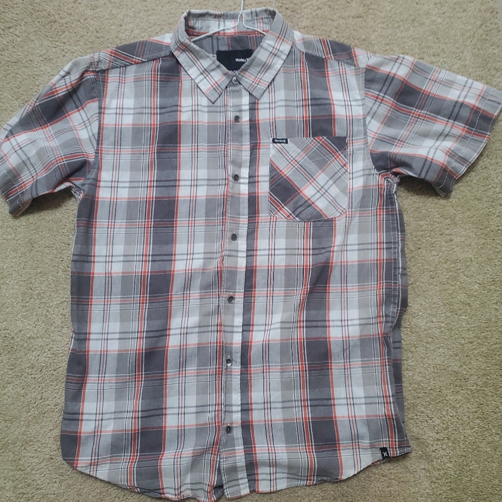 Boys Hurley Button Down Plaid Short Sleeve XL